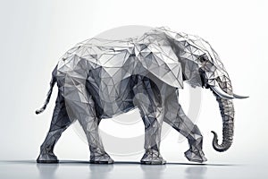 Polygonal elephant on white background. 3D Rendering. generative ai