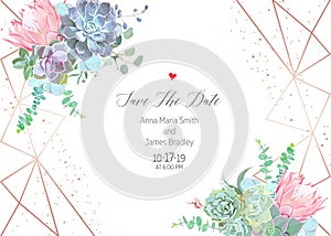 Polygonal floral vector design frame with glitter