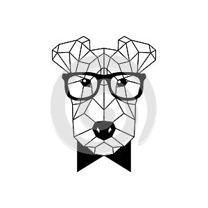 Polygonal Fox Terrier Dog in fashion glasses and bow tie.