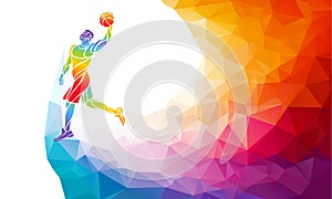 Polygonal geometric basketball player jump shot polygonal colors