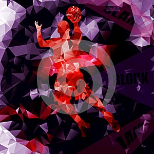 Polygonal geometric basketball vector background with a player s