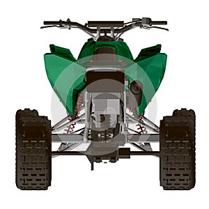 Polygonal green ATV isolated on a white background. Back view. 3D. Vector illustration