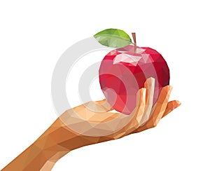 Polygonal hand holding a red apple
