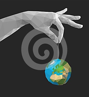 Polygonal hand pinch fingers together monochrome earth Africa