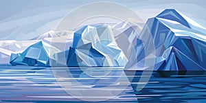 Polygonal iceberg image with reflections in the water. Digital artwork. AIG49.