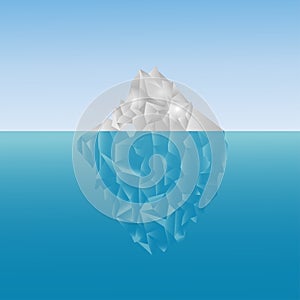 Polygonal iceberg in the sea. Low poly design. Polygon background. Grey and blue iceberg up and under the water