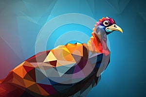 polygonal illustration of a colorful bird on a blue background