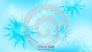 Polygonal image of a virus. Coronavirus. Covid-19. World pandemic. Vector. Blue abstract background.