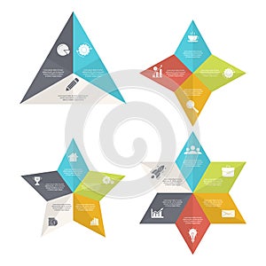 Polygonal infographic template for round diagram, graph, web design and chart. Business concept with 3, 4, 5, 6 steps
