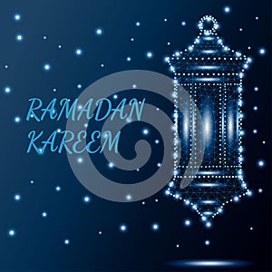 Polygonal lantern fanoos, card, blue, stars 2