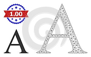 Polygonal Mesh Alpha Greek Letter Icon and Textured Bicolor 1.00 Stamp