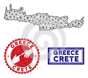 Polygonal Mesh Crete Island Map and Grunge Stamps