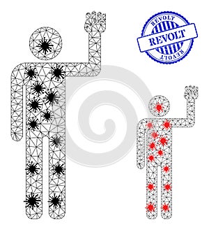 Polygonal Mesh Man Fist Up Icons with Flu Parts and Textured Round Revolt Badge