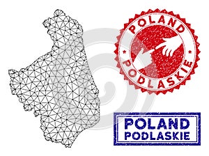 Polygonal Mesh Podlaskie Voivodeship Map and Grunge Stamps
