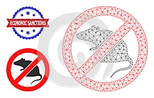 Polygonal Mesh Stop Rat Icon and Grunge Bicolor Economic Sanctions Stamp Seal