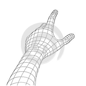 Polygonal Mesh or Wireframe Hand With Touch Gesture in Front of Viewer