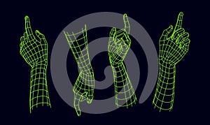 Polygonal Mesh or Wireframe Hands and Gestures, Set 4