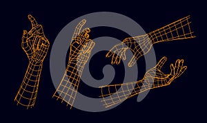 Polygonal Mesh or Wireframe Hands and Gestures, Set 5