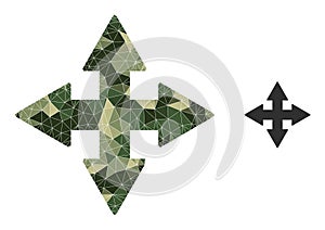 Polygonal Mosaic Expand Arrows Icon in Camo Military Colors