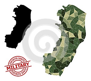 Polygonal Mosaic Map of Espirito Santo State and Scratched Military Stamp Seal