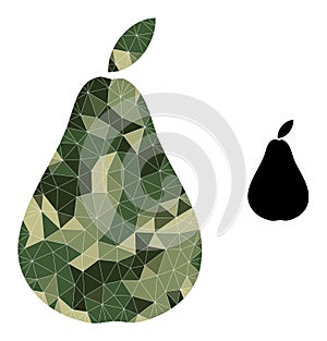 Polygonal Mosaic Pear Icon in Camouflage Military Color Hues