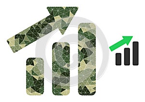 Polygonal Mosaic Up Trend Bar Chart Icon in Camo Army Colors