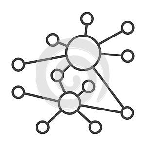 Polygonal net algorithm thin line icon, neural network concept. Vector graphics. Data graph cloud, deep learning sign on