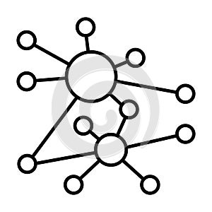 Polygonal net algorithm thin line icon, neural network concept. Vector graphics. Data graph cloud, deep learning sign on