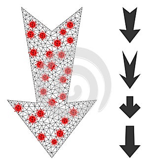 Polygonal Network Arrow Down Pictogram with Infectious Centers
