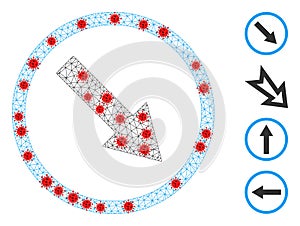 Polygonal Network Down-Right Rounded Arrow Icon with Infection Elements