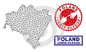 Polygonal Network Lower Silesian Voivodeship Map and Grunge Stamps