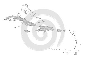 Polygonal Network Mesh High Detail Raster Map of Caribbean Islands Abstractions