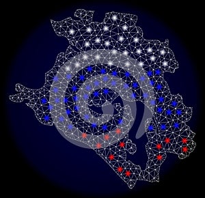 Polygonal Network Mesh Map of Krasnodarskiy Kray with Light Spots in Russia Flag Colors