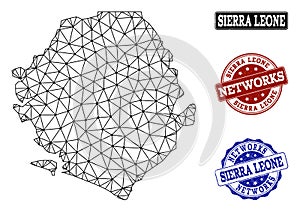 Polygonal Network Mesh Vector Map of Sierra Leone and Network Grunge Stamps