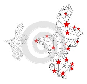 Polygonal Network Mesh Vector Ningxia Hui Region Map with Stars