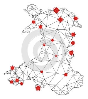 Polygonal Network Mesh Vector Wales Map with Coronavirus