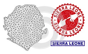 Polygonal Network Sierra Leone Map and Grunge Stamps