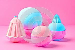 Polygonal objects on solid pastel background. 3d rendering, generative ai