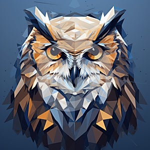 Surreal Low Poly Owl Portrait In Geometric Cartoon Art Style photo