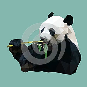 Polygonal panda eating bamboo, polygon animal, vector