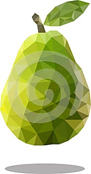 Polygonal pear fruit. Abstract geometric origami style. Raster image.