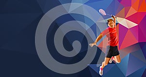 Polygonal professional badminton player on