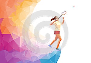 Polygonal professional badminton player. Vector illustration
