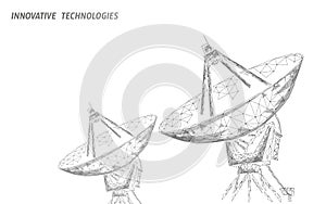 Polygonal radar antenna space defence abstract technology concept. Scanning detect military danger maneuver wireframe photo