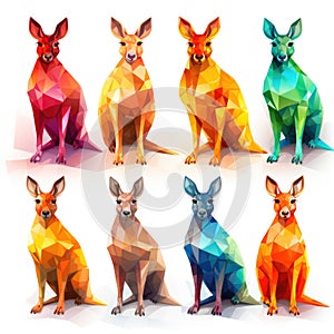 polygonal rainbow kangaroos set