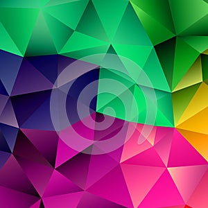Polygonal rainbow mosaic background. Abstract low poly vector illustration. Triangular pattern, copy space. Template