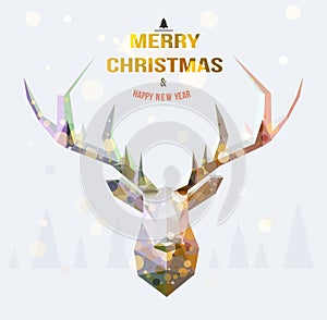 Polygonal reindeer. Christmas card design