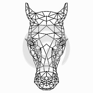 Polygon black-and-white drawing of a horse`s head