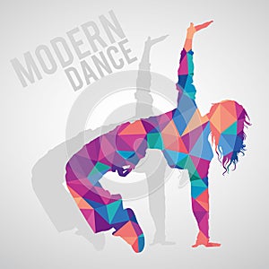 Polygonal silhouette of sportive girl dancing modern dance style