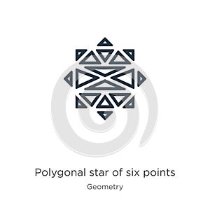 Polygonal star of six points icon. Thin linear polygonal star of six points outline icon isolated on white background from